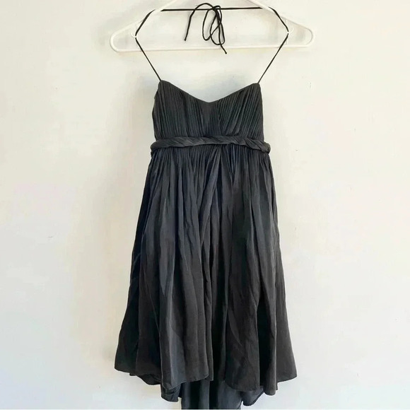Alice + Olivia Silk Black Mini Dress Pleated Halter Strap Structured LBD - Picture 4 of 13